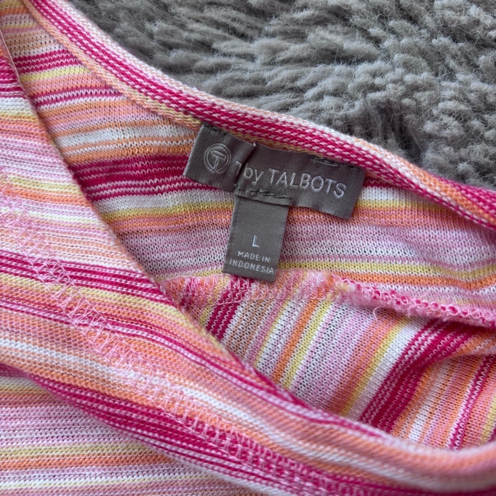 Talbots Pink coastal beachy Striped Long Sleeve Top size L - Picture 2 of 7
